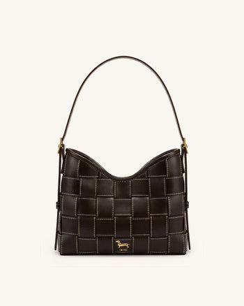 Nadine Gewebte Dackel-Hobo-Tasche – Dunkelbraun