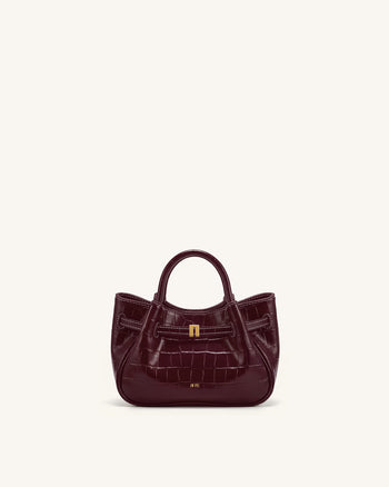 Maeve Mini-Satchel-Tasche mit Dackel-Anhänger - Burgunderrot in Krokodiloptik