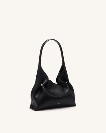 Velora Glatte Hobo-Schultertasche – Schwarz