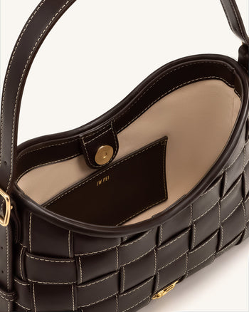 Nadine Gewebte Dackel-Hobo-Tasche – Dunkelbraun