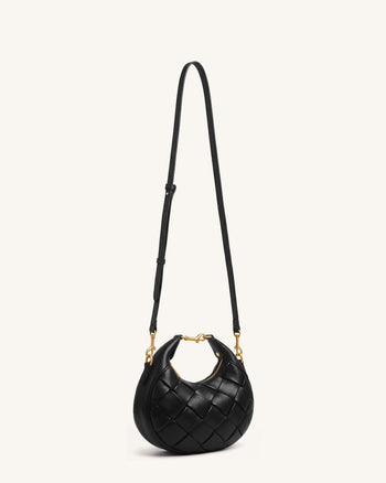 Alina Geflochtene Halbmond-Henkeltasche - Schwarz