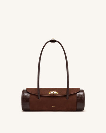 Maelis Barrel-Bag aus Kunstwildleder mit Kroko-Besatz - Dunkelbraun