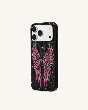 Pink Strass-Engelsflügel Handyhülle - Schwarz