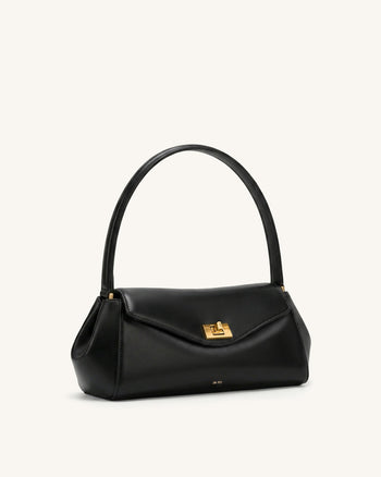 Lucia Schultertasche mit Drehverschluss - Schwarz