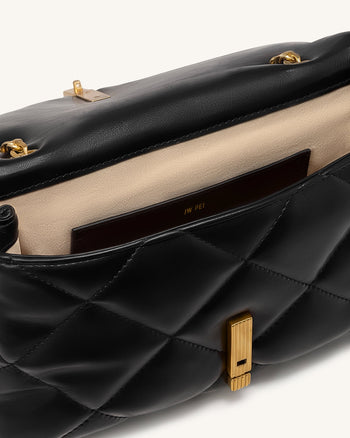Valerie Puffy-Schultertasche mit Stabverschluss - Schwarz