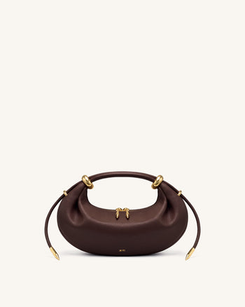 Ellie Halbmond-Henkeltasche mit Metallring-Verzierung - Dunkelbraun