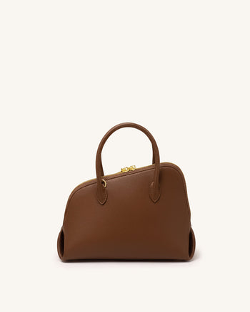 Nerina Kuppelförmige Handtasche in genarbter Optik – Braun