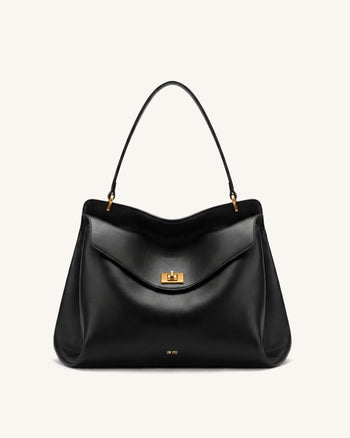 Lucia Schultertasche mit Drehverschluss - Schwarz