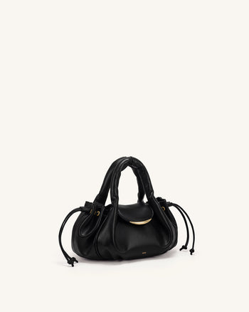 Nerissa Henkeltasche mit geraffter Klappe - Schwarz
