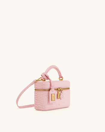 Cleo Henkeltasche in Kastenform - Hellrosa mit Krokoprägung