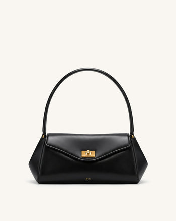 Lucia Schultertasche mit Drehverschluss - Schwarz