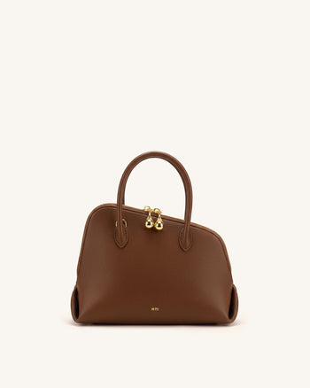 Nerina Kuppelförmige Handtasche in genarbter Optik – Braun