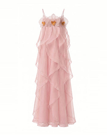 Maxikleid aus Organza mit Orchideenbestickung - Blush Pink