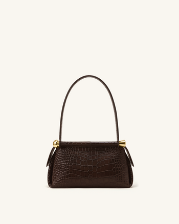 Naomi Schultertasche mit zwei Reißverschlüssen - Braun Krokodiloptik