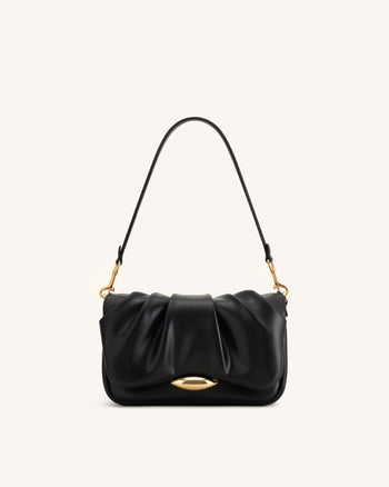 Sofia Geraffte Schultertasche - Schwarz