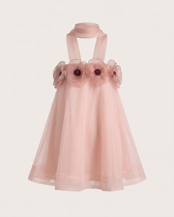 Poppy Besticktes drapiertes Neckholder-Minikleid - Zartrosa