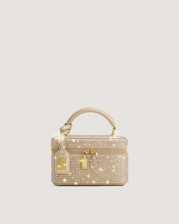 Cleo Künstliche Kristall Box Shape Top Handle Tasche - Champagner