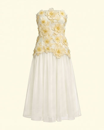 Trägerloses Midikleid mit Blumenstickerei – Elfenbeinweiß