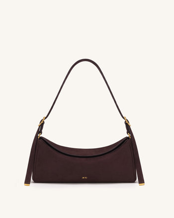 Elowen East-West-Schultertasche aus Wildlederimitat - Dunkelbraun