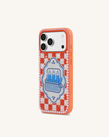 Handyhülle mit mediterranen Sardinen aus Kunstkristall – Orange