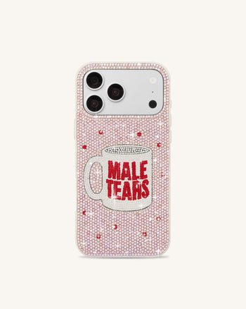 Handyhülle mit „Male Tears“-Becher und Strasssteinen - Pink
