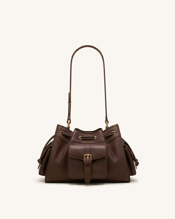 Harper Schultertasche mit Kordelzug - Braun