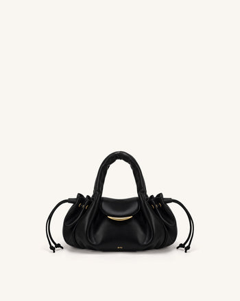 Nerissa Henkeltasche mit geraffter Klappe - Schwarz