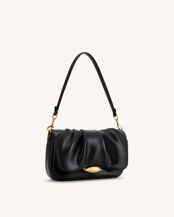 Sofia Geraffte Schultertasche - Schwarz
