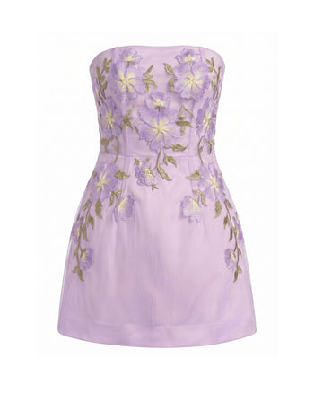 Trägerloses Korsett-Minikleid mit Blumenstickerei - Helllila