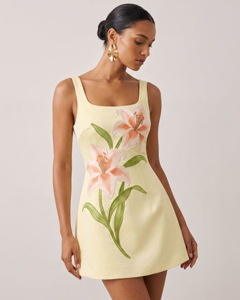 Lily Ärmelloses A-Linien-Minikleid mit Blumenmuster - Gelb
