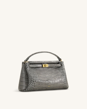 Carmen Henkeltasche - Graue Kroko-Optik