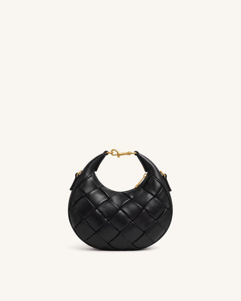 Alina Geflochtene Halbmond-Henkeltasche - Schwarz