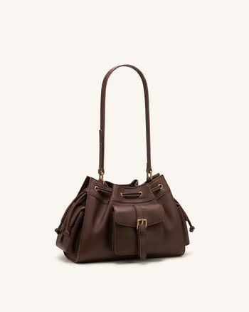 Harper Schultertasche mit Kordelzug - Braun