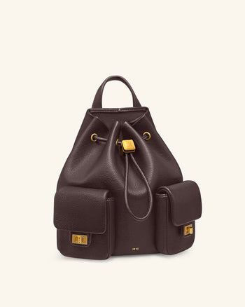 Avery Gekörnte Utility-Rucksack mit Kordelzug – Dunkelbraun