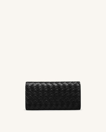 Überschlagbrieftasche mit gewebter Textur - Schwarz