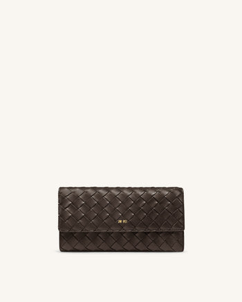 Überschlagbrieftasche mit gewebter Textur - Schokoladenbraun
