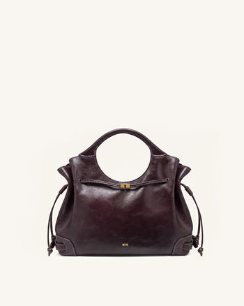 Virelle Tote-Bag aus gewachstem veganem Leder mit Kordelzug – Burgund