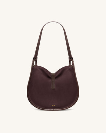 Arla Kleine Hobo-Tasche aus Kunstwildleder - Schokoladenbraun