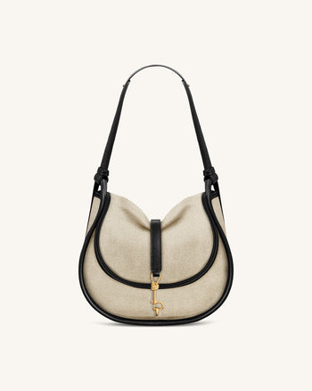 Arla Kleine Hobo-Tasche aus Kunstwildleder – Schwarzer Canvas