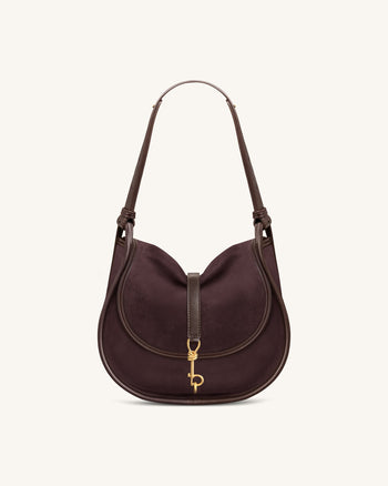 Arla Kleine Hobo-Tasche aus Kunstwildleder - Schokoladenbraun