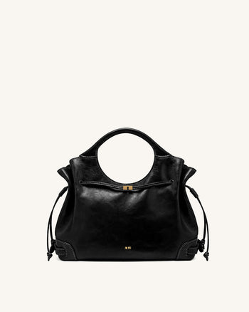 Virelle Tote-Bag aus gewachstem veganem Leder mit Kordelzug – Schwarz