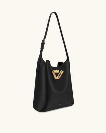 Charlene Double Buckle Hobo Tasche - Schwarz