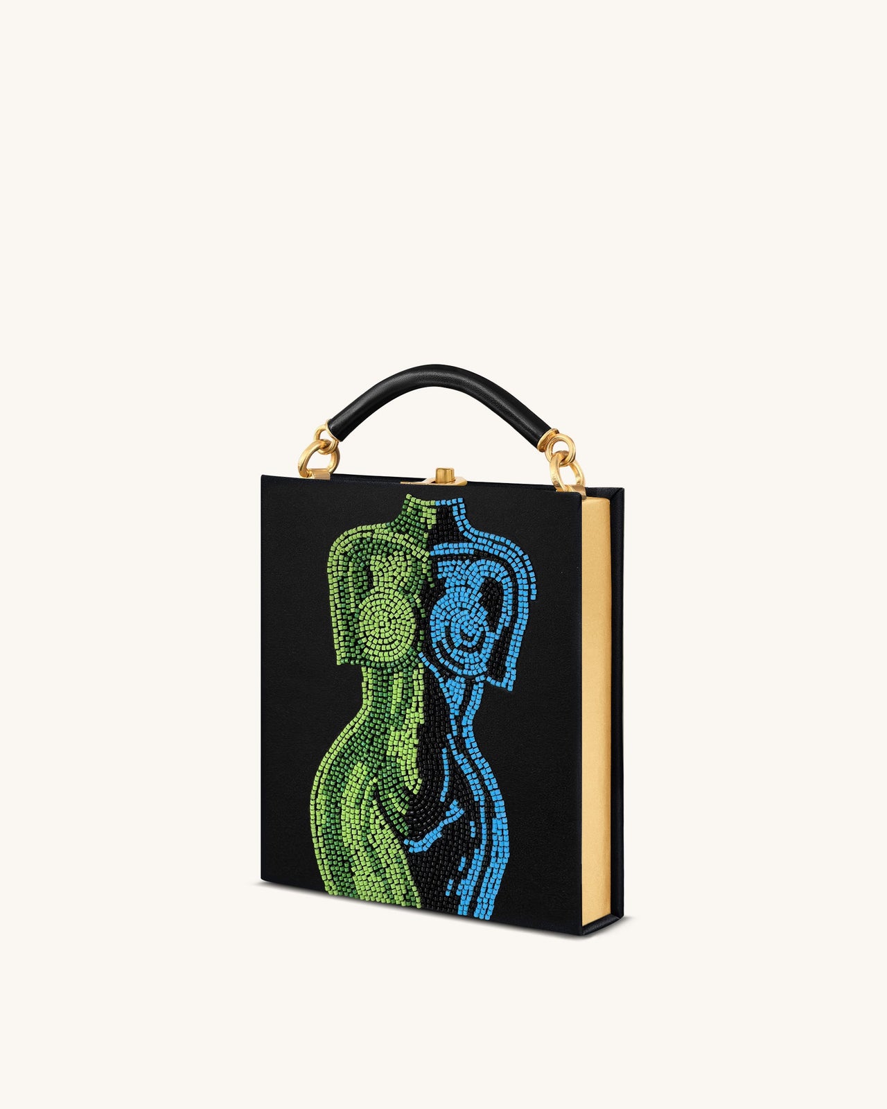 Elle Bunte, perlenbesetzte Buch-Henkeltasche - Schwarz