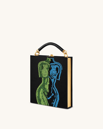 Elle Bunte, perlenbesetzte Buch-Henkeltasche - Schwarz