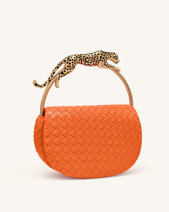 Ione Leopardförmiger Beschlag Griff Gewebte Henkeltasche - Orange