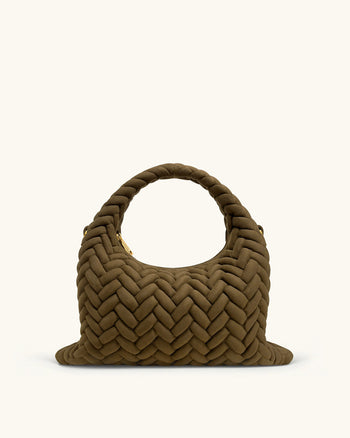 Cora Henkeltasche mit Wildlederimitat-Steppung - Olivgrün