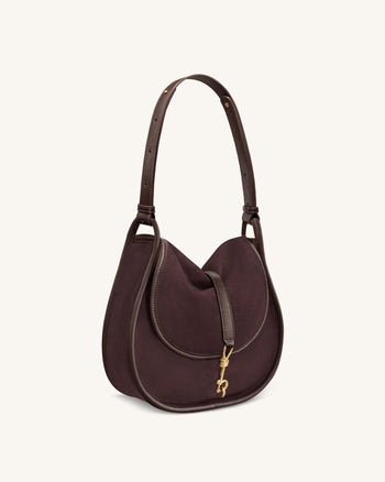 Arla Kleine Hobo-Tasche aus Kunstwildleder - Schokoladenbraun