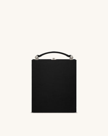Taya Clutch-Tasche in Buchform mit Weinglas-Welpenmuster - Schwarz