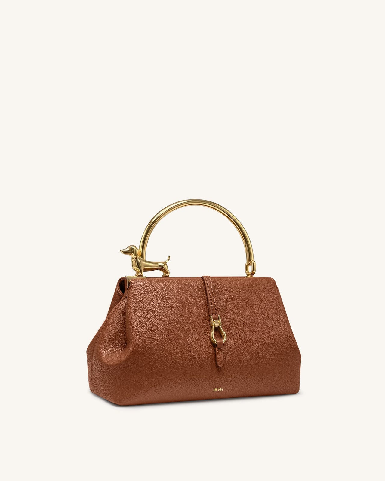 Bruna Dackel-Metallgriff-Henkeltasche - Braun