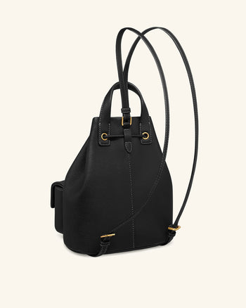 Avery Gekörnte Utility-Rucksack mit Kordelzug – Schwarz